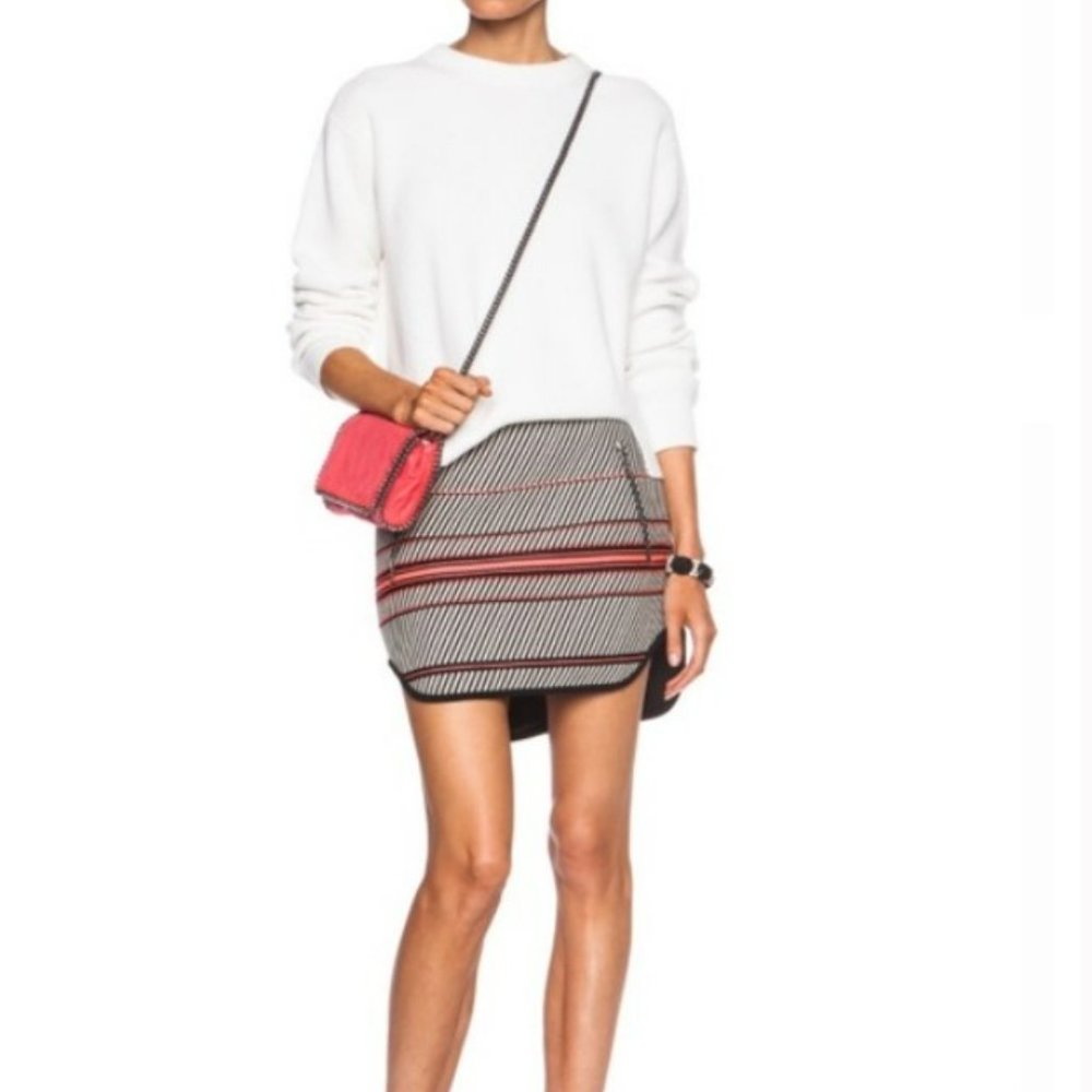Rag & Bone New York Angular Stripe Embroidered Mini skirt Black White Pink - Picture 7 of 16